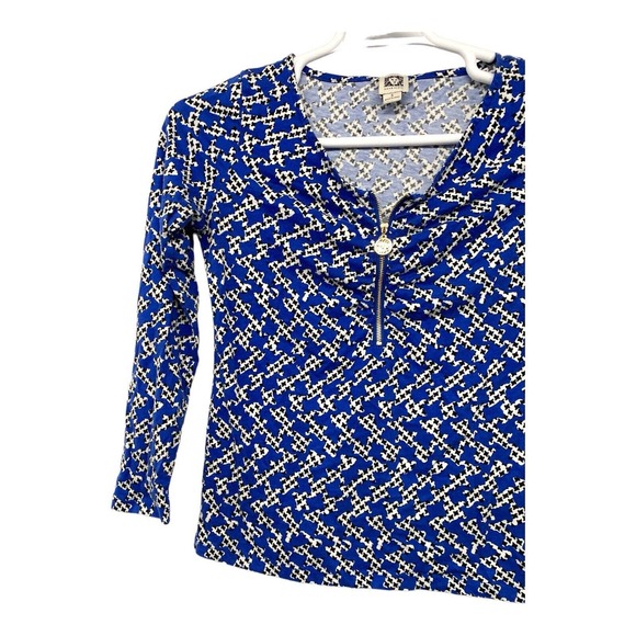 ANN KLEIN Top S‎ Tunic Geometric 3/4 Sleeve Blue Small - Picture 4 of 8